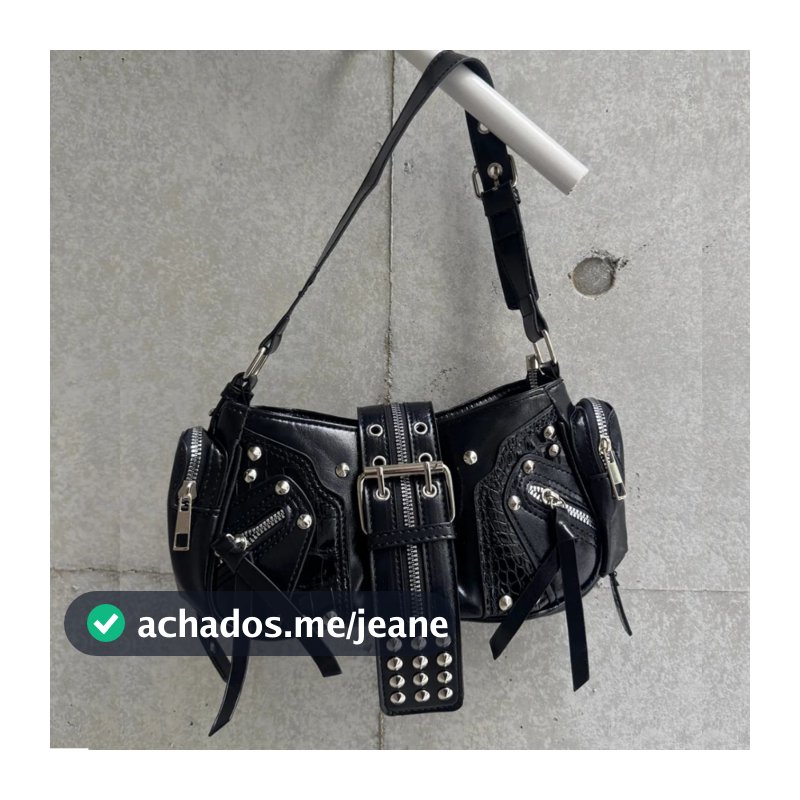 Bolsa Feminina De Ombro Shoulder Bag Rock Punk Y2K com Tachas Fivela e Zíper Preta Estilo Gótica