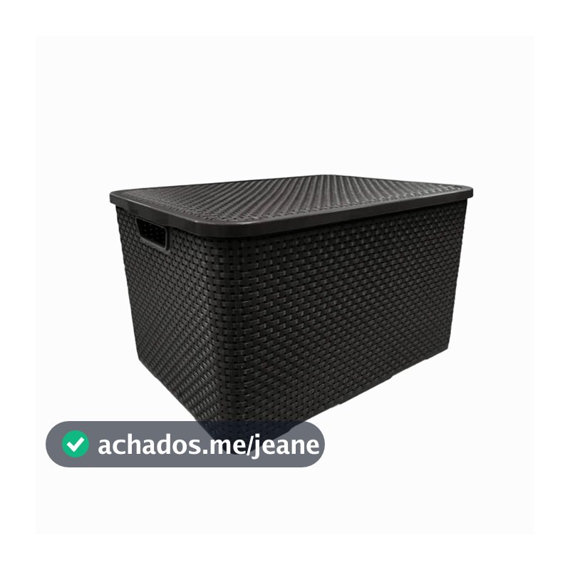 Caixa Organizadora Rattan Com Tampa 70 Litros Preto Grande Multiuso