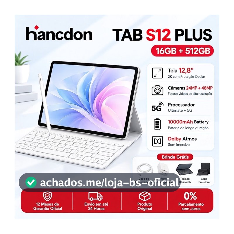 【Garantia 2 Anos】Hancdon S12 Plus Tablet | 16GB RAM 512GB | 12.8" HD Screen | Android 15 | 5G | WIFI