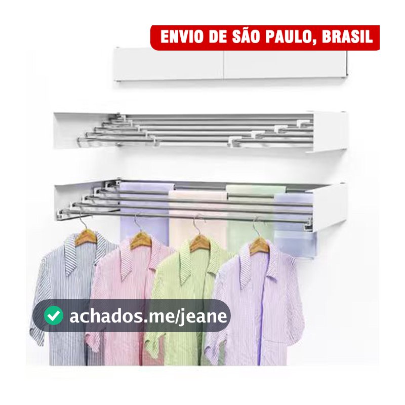 Varal de Parede Mágico Retrátil Dobrável Todo de Alumínio Grande Com 4/5 Varetas 100/80/60 cm