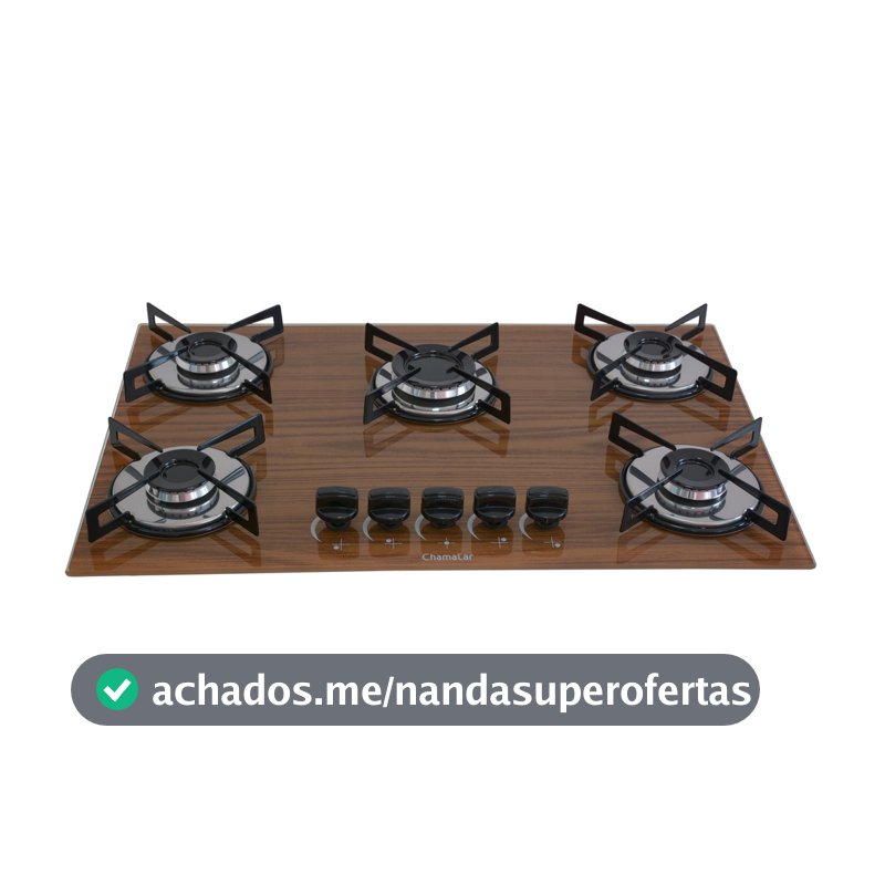 Fogão Cooktop Premium Gás 5 Bocas Ultra Chama 127v/220v Amadeirado Escuro