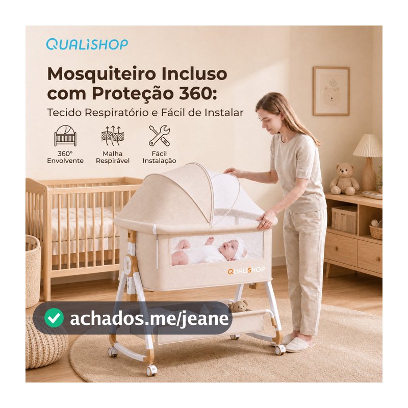 Berço Portátil Com Mosquiteiro Moisés Infantil Trava de Segurança Regulável 3 Em 1