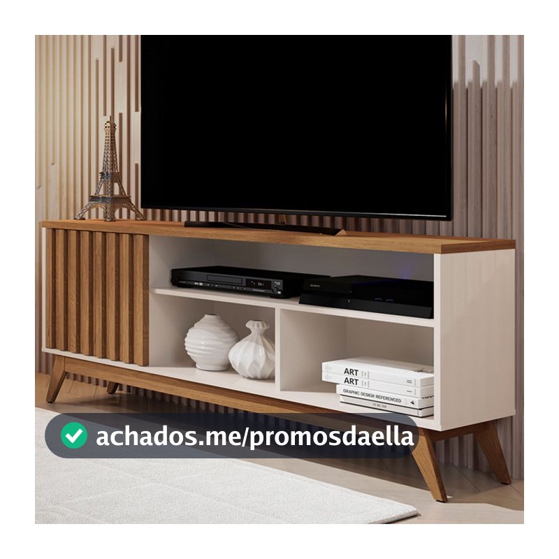 Rack para TV Até 55 Polegadas Malbec Wood Retrô 1 Porta 1 Prataleira Off White/Freijó - Giga Móveis