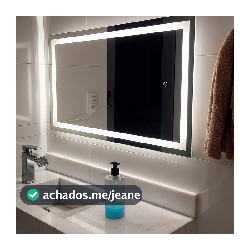 Espelho LED 80x50 Retangular Jateado Touch Decorativo Banheiro Quarto 3 Cores