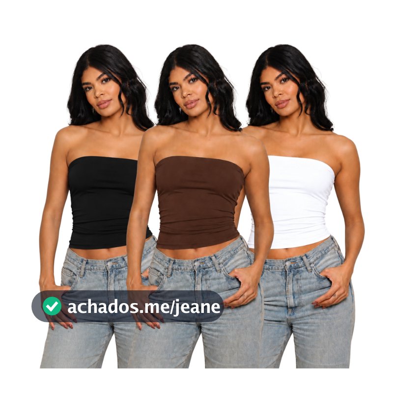 KIT 3 - Blusa Feminina Tube Top Forrada  - Tomara que Caia Sem Alça - Basica
