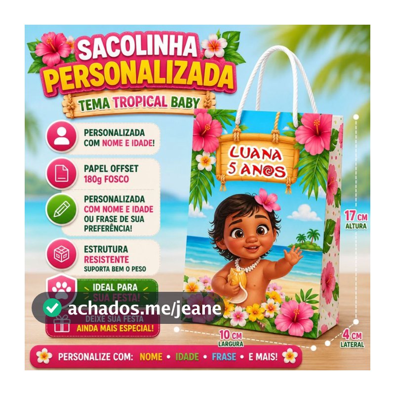 Sacolinha Surpresa Moana Baby Personalizada  Lembrancinhas de Aniversário - PEGUE E MONTE