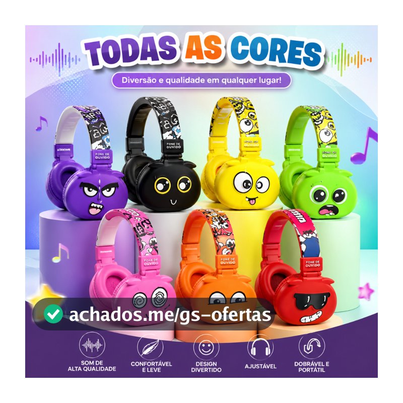 Fone Ouvido Bluetooth Headphone Sem Fio Infantil Desenho Monstrinhos cartoon Kids B-19Y/LC-868