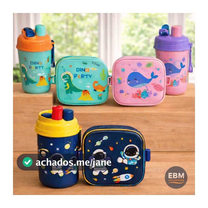 Kit Lancheira Marmita Infantil com Garrafa e Talheres Organização 4 Peças