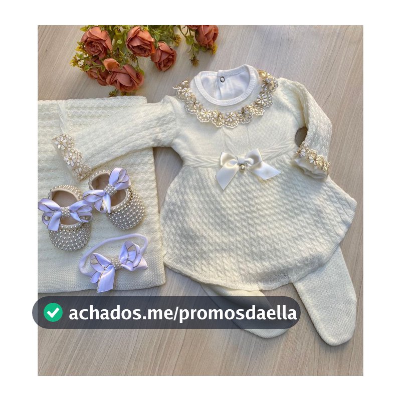 Saída de maternidade de menina vestido canelado 6 peças tricot