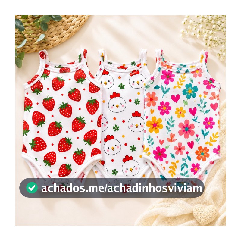 Kit 3 Body bebe 100% algodão alcinha roupa para bebes para verão estanpado para bebes com os tamanhos de 0 a 12 meses