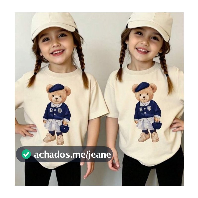 Camisa Infantil Estampa Kids Urso Estilosa Algodão Vintage Blusinha Meninas Várias Cores Bear