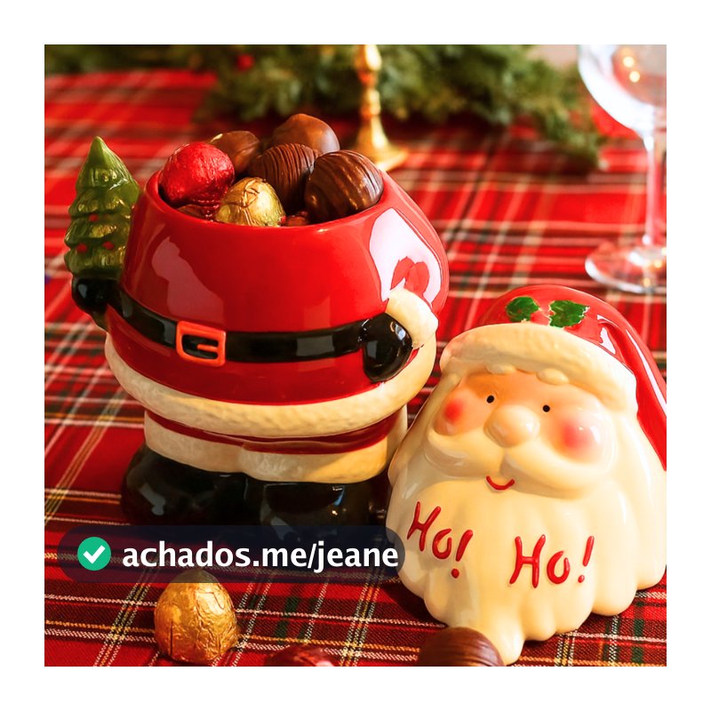Pote Cerâmica 25cm Papai Noel para Doce Açúcar Sal Farinha Mesa Natal