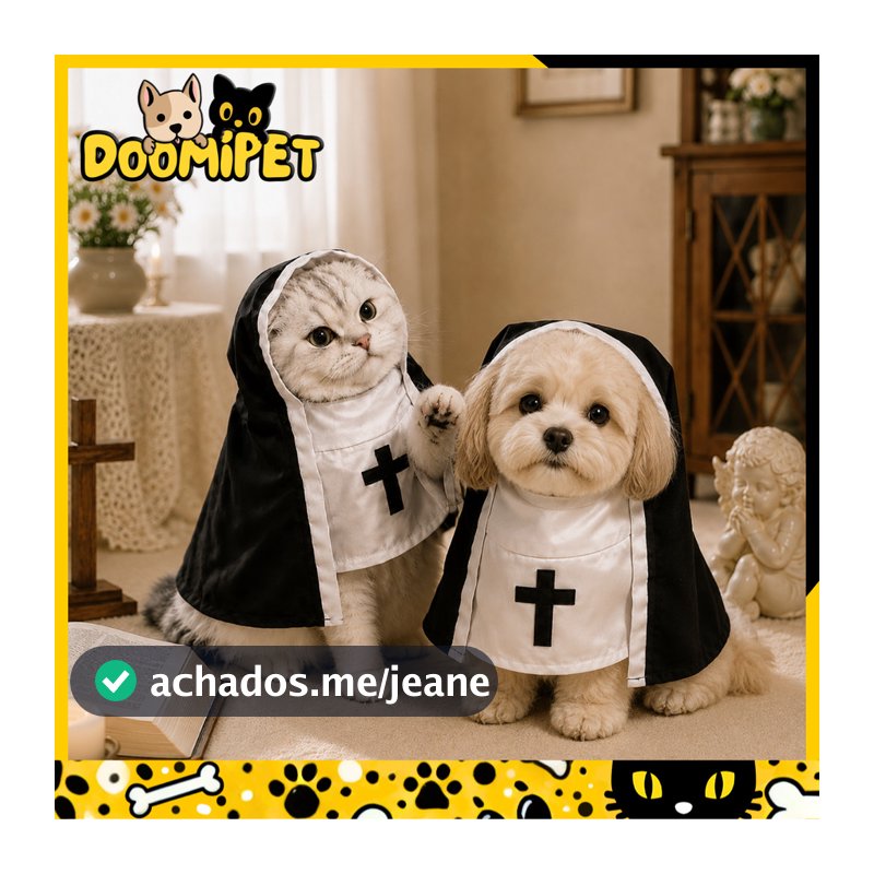 Fantasia Pet Freira Capa Para Cachorro E Gato Roupa Halloween