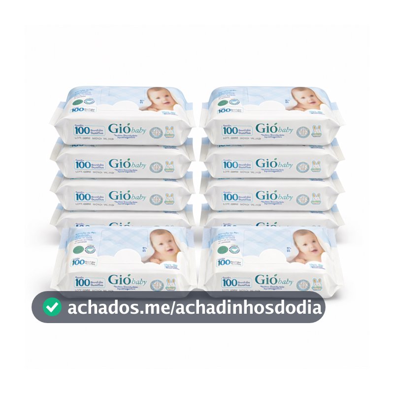 Kit 10 Toalhas Umedecidas Gio Baby 100 Folhas 98% Água Lenço Umedecido