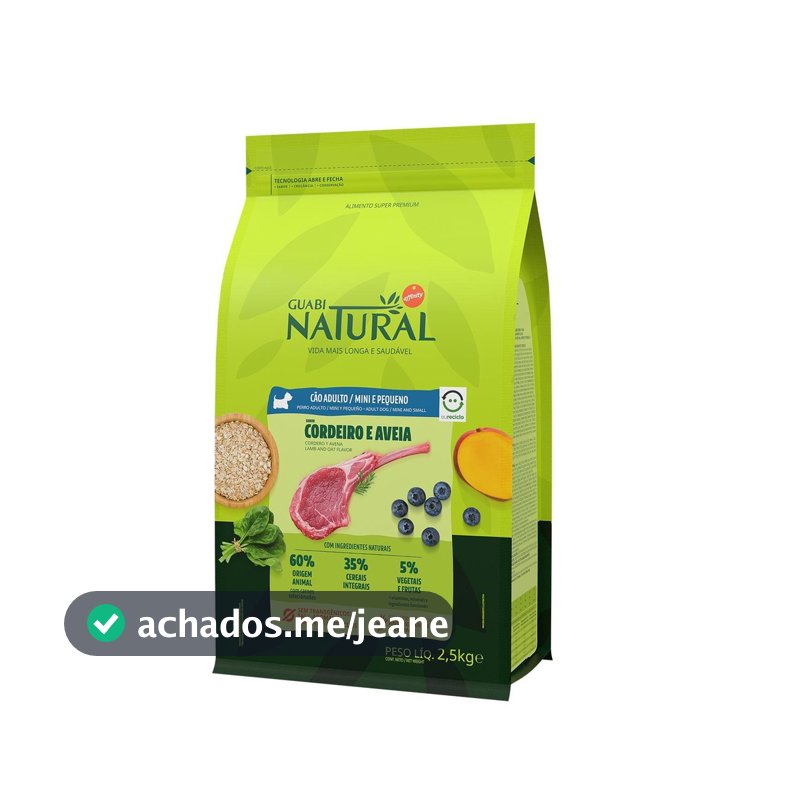 Ração Guabi Natural para Cães Adultos de Porte Mini e Pequeno Cordeiro e Aveia - 2,5kg