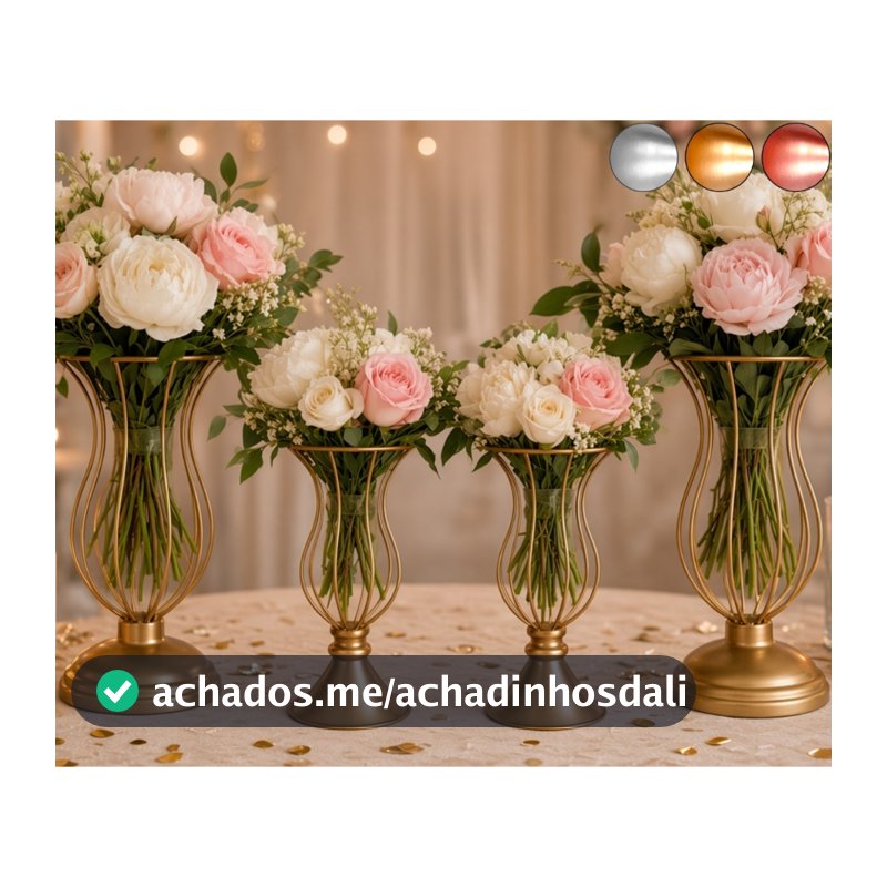 4 Vaso Dourado Armação Para Pedrarias 25cm e 20cm Decoração luxo Casamento e Festas