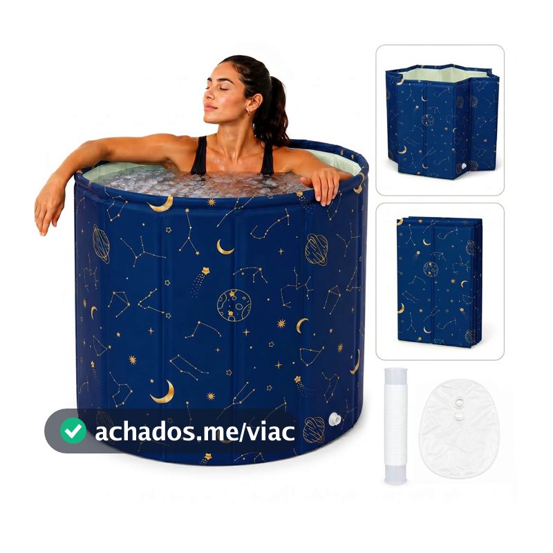 Banheira Dobrável Portátil 70cm SPA Ofurô Reforçado Drenagem Rápida Casa Adulto