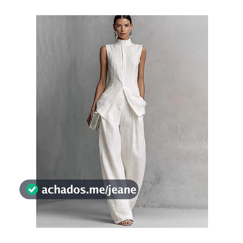 Conjunto Elegante De Gola Alta Sem Mangas E Calças Largas 202608A