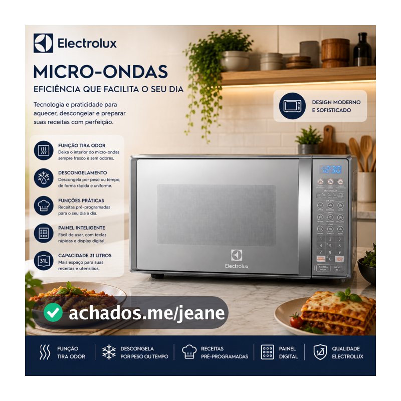 Micro-ondas Electrolux 20L MT30S Inox Espelhado Função Tira Odor Painel Digital Original