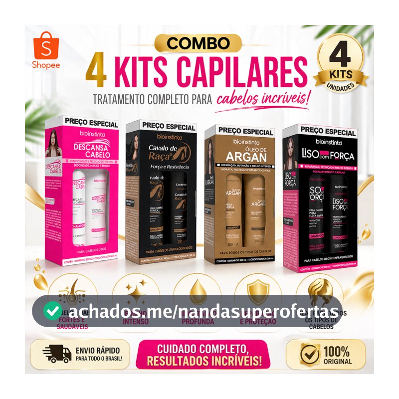 Kit 4 shampoo e condicionador para todos os tipos de cabelos Atacado oferta relampago hoje