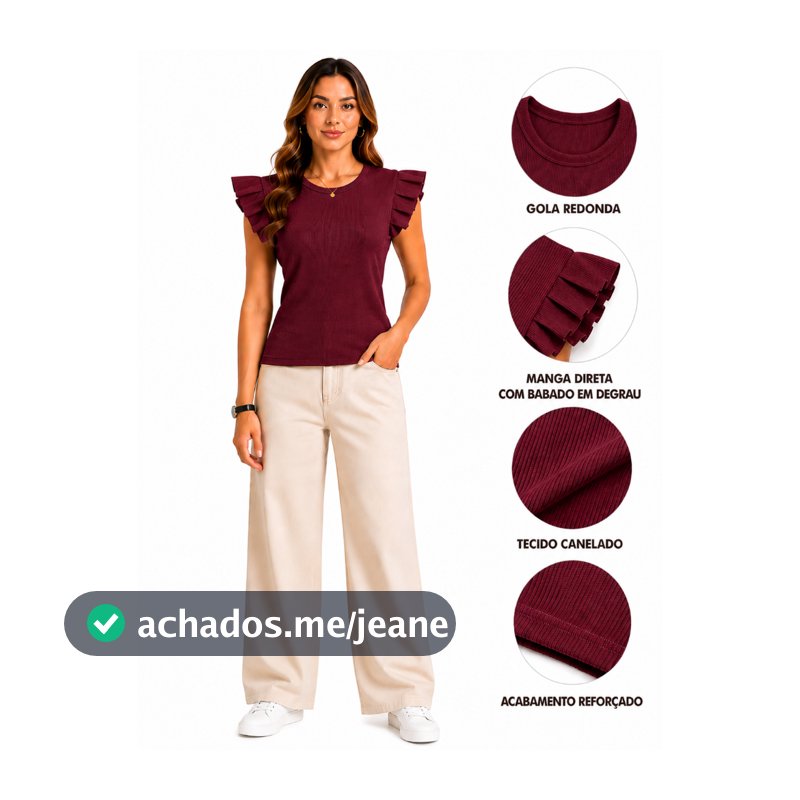 blusa feminina canelada regata com Babado moda blogueira cod:6002