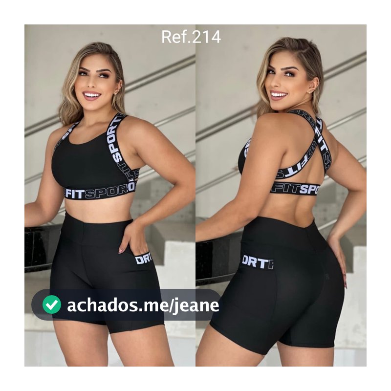 Conjunto Fitness Feminino Top E Short De Academia Bolso