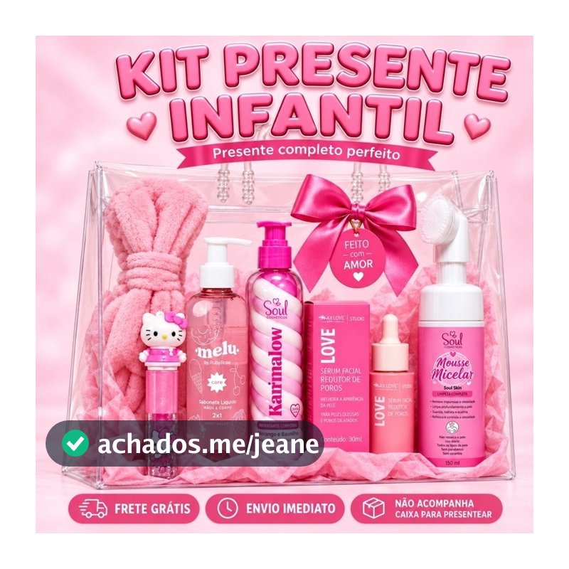 Kit 7 Itens Presente Menina Infantil Skincare Completo Gloss Sabonete  Faixa Spa Mousse Micelar Sérum Facial