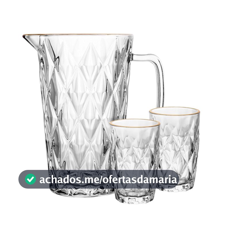 Jarra Copo Diamond Vidro Lisa Fio De Ouro Dourado Lyor