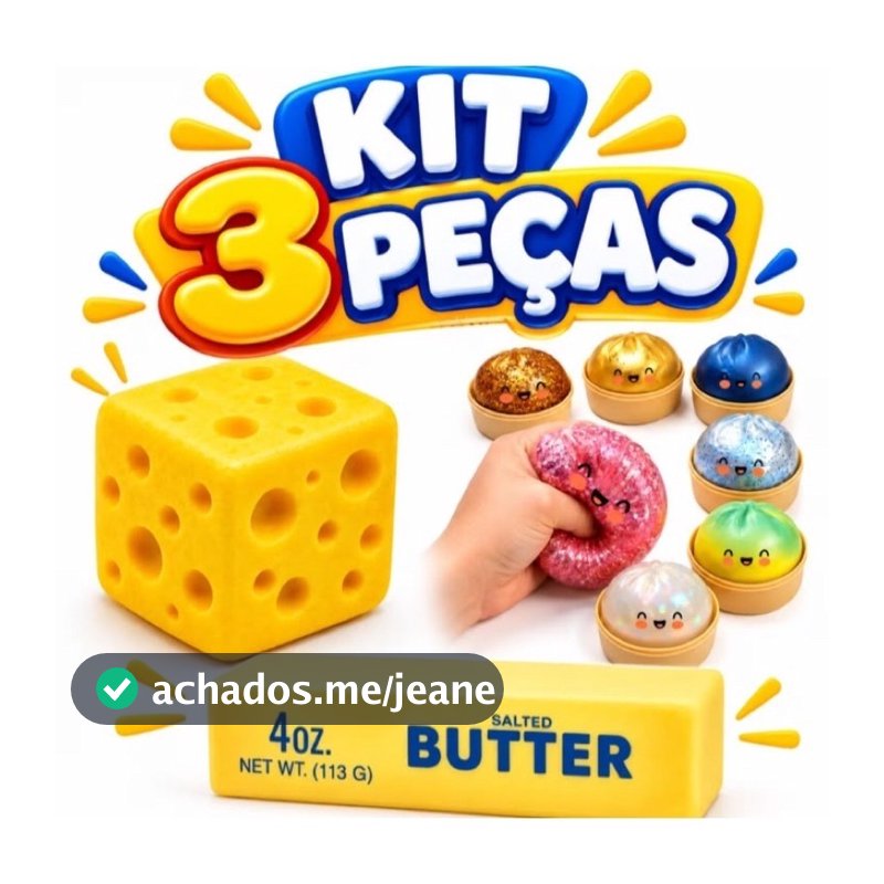 kit 3 Squishy Queijo Manteiga Dumpling Brinquedo Sensorial Macio FoFo Antistresse gostoso de apertar