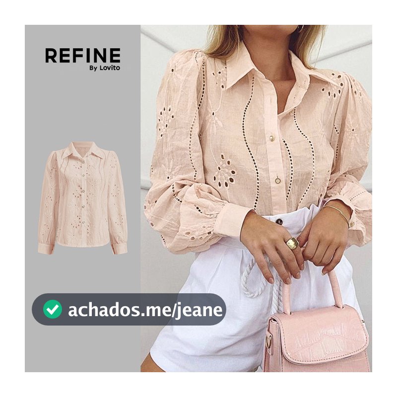 (Refine by Lovito) Delicado Férias Blusa Bordada Em Algodão Com Recortes Verão/primavera Blusa Social Feminina LR7LD021