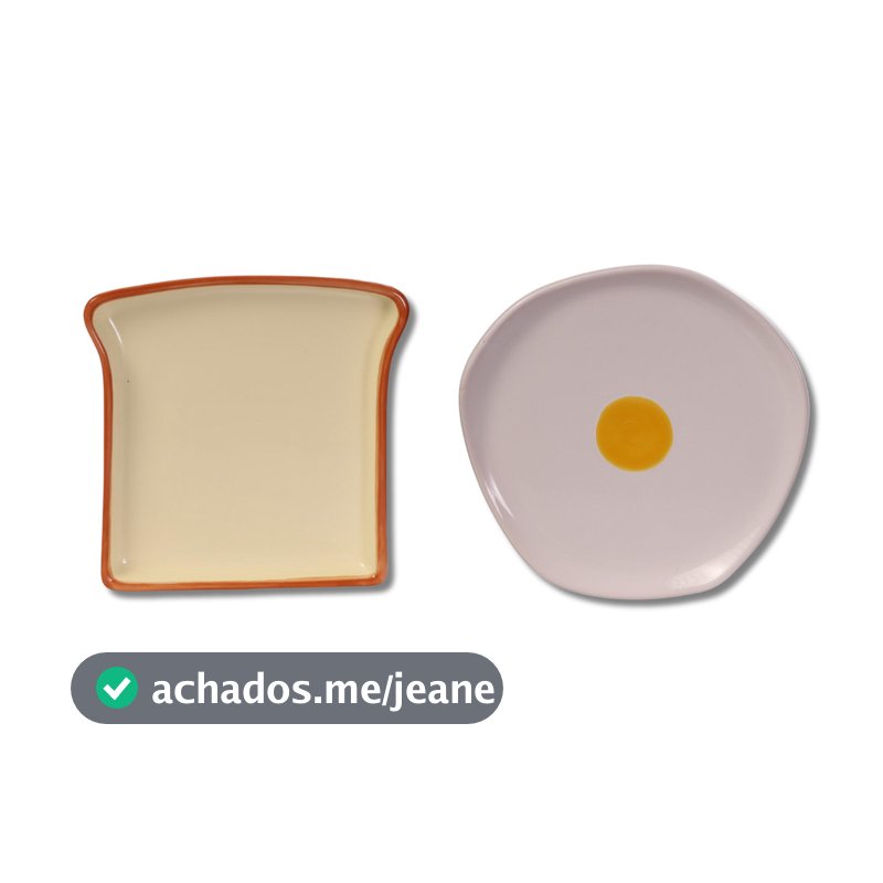 Conjunto 2 Pratos de Sobremesa Pão e Ovo Ceramica Porcelana