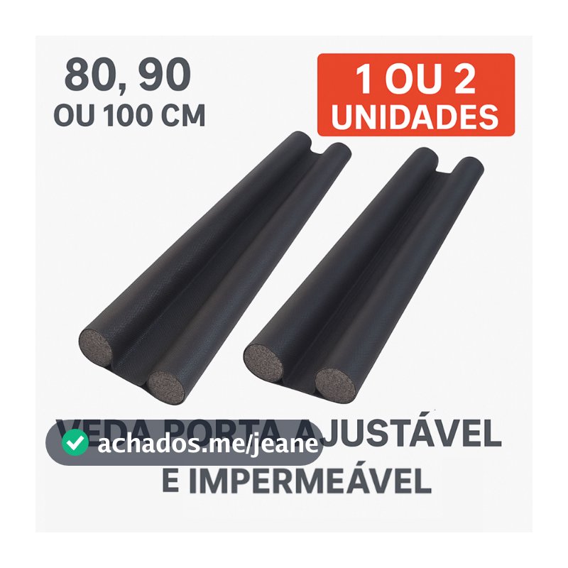 Kit 1 ou 2 Unidades de Veda Porta Ajustável Protetor Rolinho Impermeável 80cm 90cm 100cm