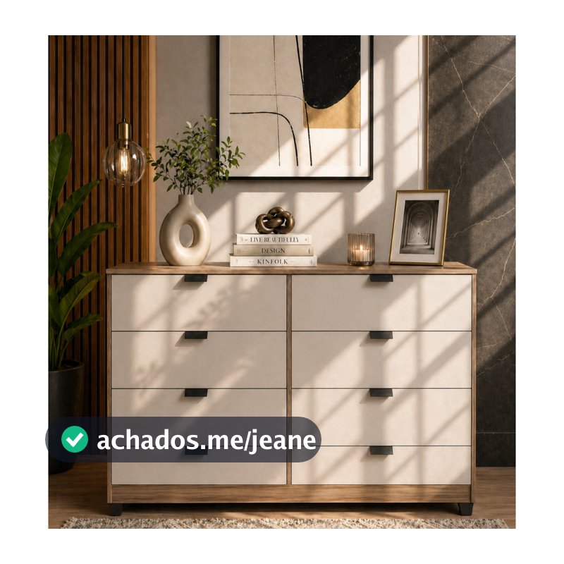 Cômoda Industrial 8 Gavetas P/ Quarto Casal Design Moderno Adulto Sapateira Off White Madeirado Espaçosa Cinza Branco