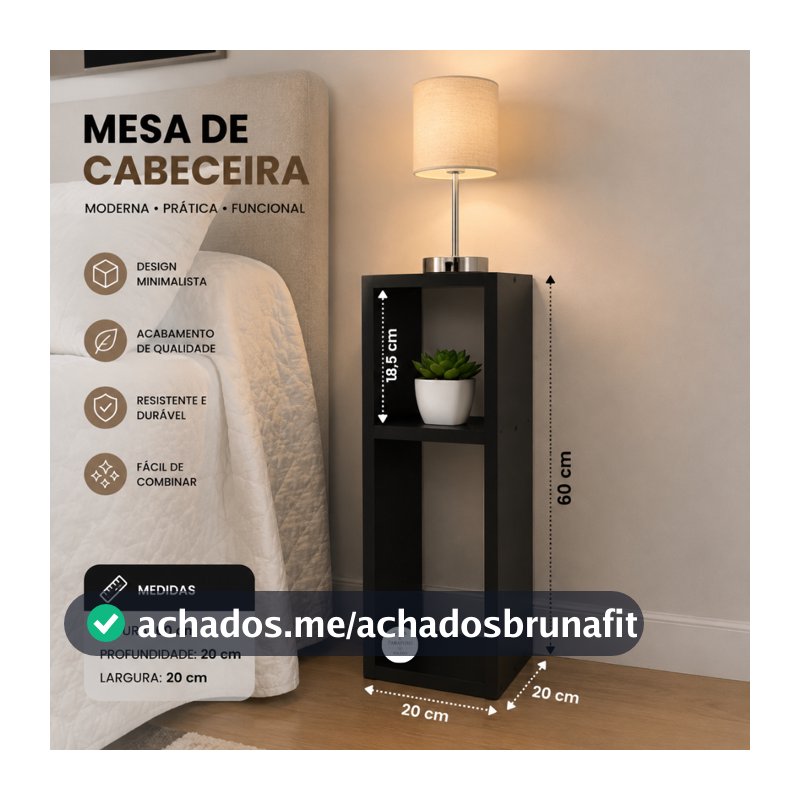 Mesa de Cabeceira Com Nicho Organizador Compacta para Quarto Moderno - 44