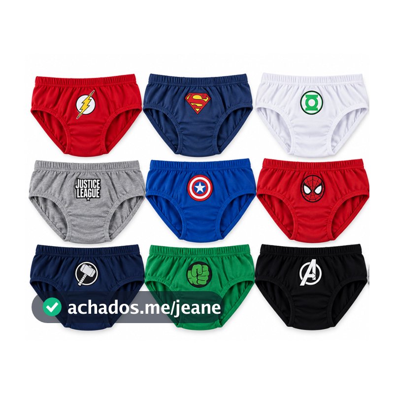 Kit 6 Cuecas Slip Infantil 100% Algodão Super Herois ou Desenhos Meninos Desfralde