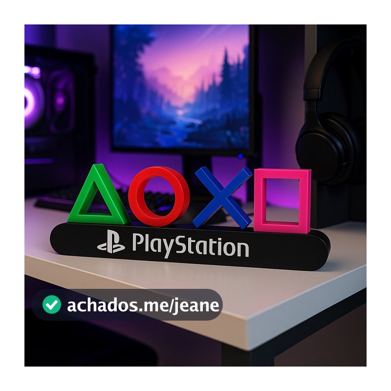 Letreiro Gamer PlayStation Decorativo | Placa Geek PS5 para Decoração de Game Room