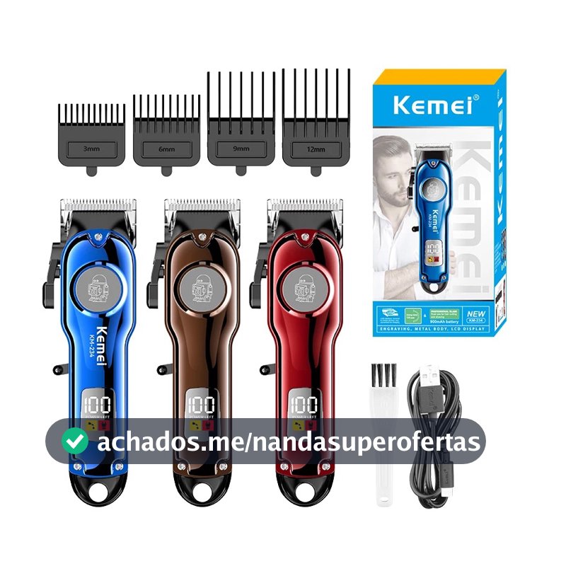Kemei Máquina De Cortar Cabelo Elétrica Sem Fio Masculino Profissional Recarregável Aparador De Corte Kit Cortador