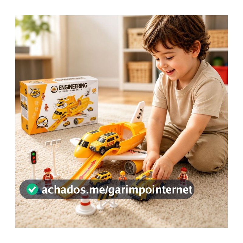 Brinquedo Avião Garagem Infantil Engenharia Armazenável Com Pista 4 Carrinhos Acessórios Construção Moderno