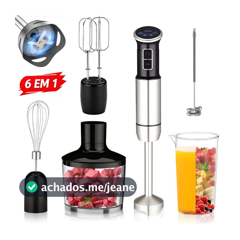 Mixer Elétrico 1000W 6 em 1 Tela Digital 8 Velocidades Timer Batedor Espumador Multifuncional Cozinha Doméstica 220V