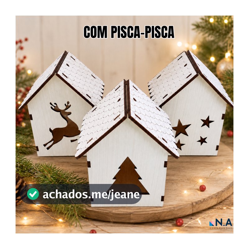 KIT de Casinhas de Natal Brancas ou Cru Com Pisca Pisca– Decoração de Natal