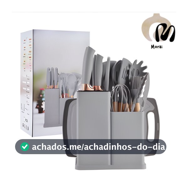 Kit Utensílios de Cozinha 12/19 Peças • Silicone com Cabo de Madeira • Completo e Resistente