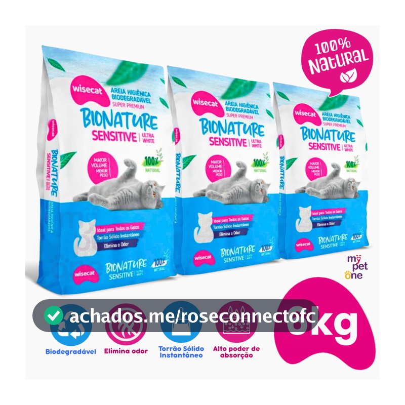Areia Biodegradável Para Gatos Bionature Sensitive Fina Azul - 2Kg