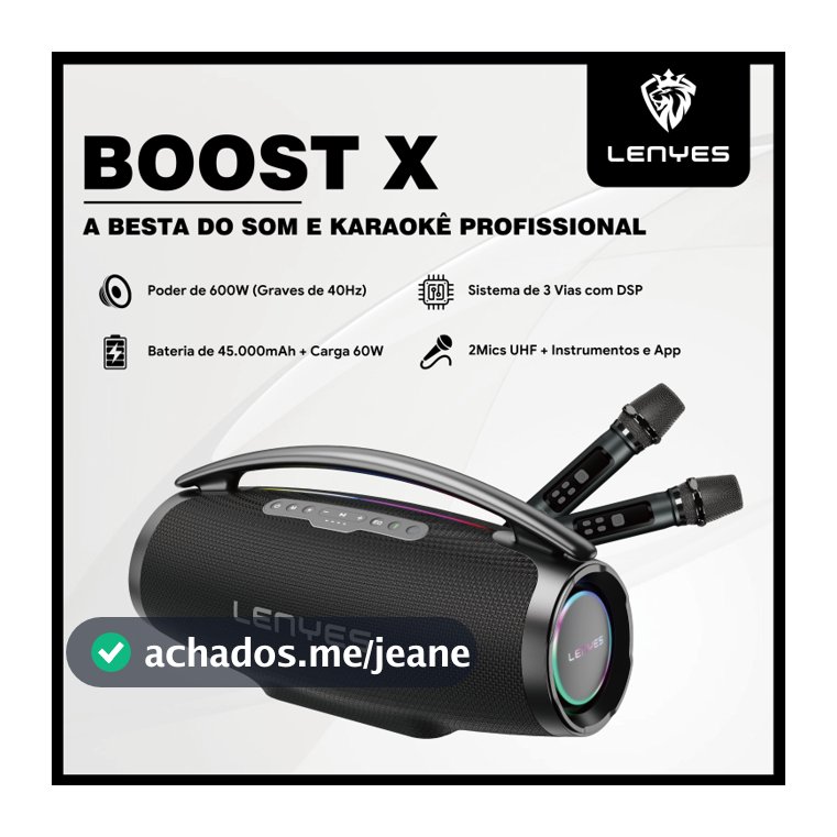 LENYES Caixa de Som Bluetooth 600W com Microfones Sem Fio - Grave 40Hz, IPX6, RGB, TWS, PD60W