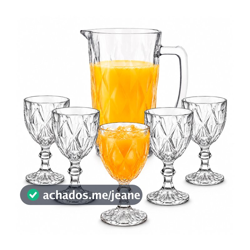 Jogo De Jarra 1100ml Diamond + 4 ou 6 Taças 340ml Diamond Suco Agua Transparente Luxo