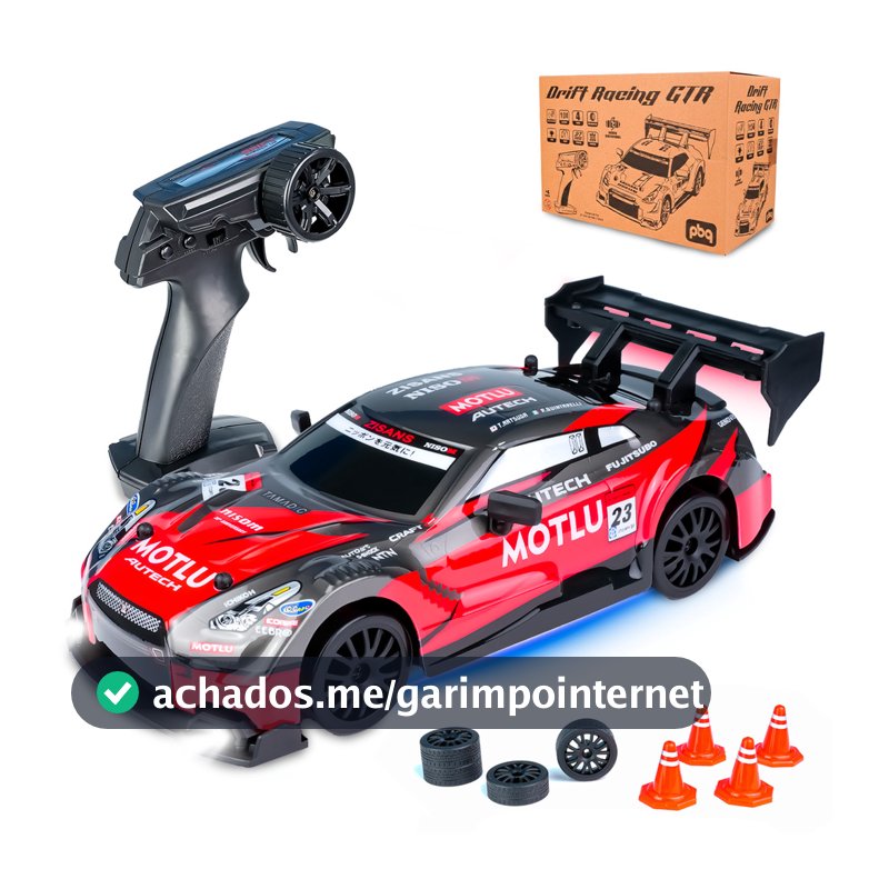 Brinquedo Carrinho Drift de Controle Remoto GTR R35 Skyline Nissan Luzes Bateria Recarregável