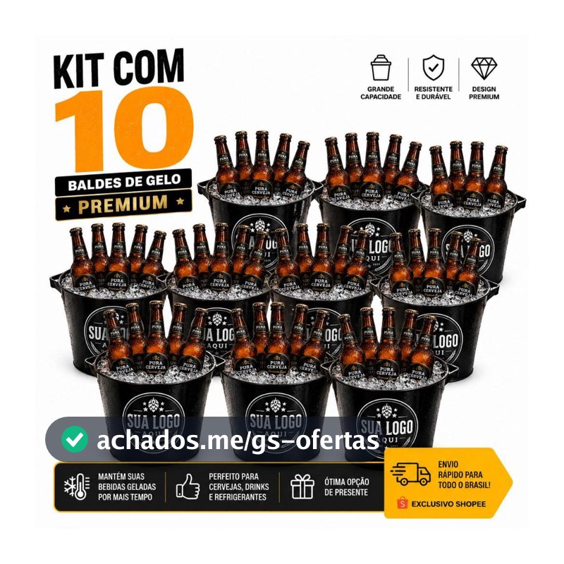 Kit C/10 Balde de Gelo Personalizado 8L Sua Logo Aqui Balde Ideal para Cervej@ Churrasco Festas
