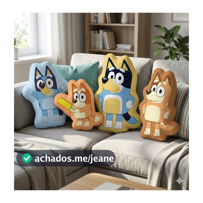 Almofadas Bluey e Família - Bingo Bandit Chilli Grande 48x40cm Macia