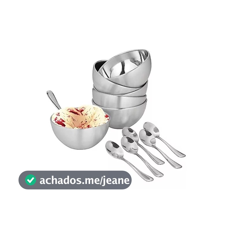 Conjunto de 6 potes de sobremesa e 6 colheres de Sobremesa Inox 12 peças Coisas Diferentes para Casa