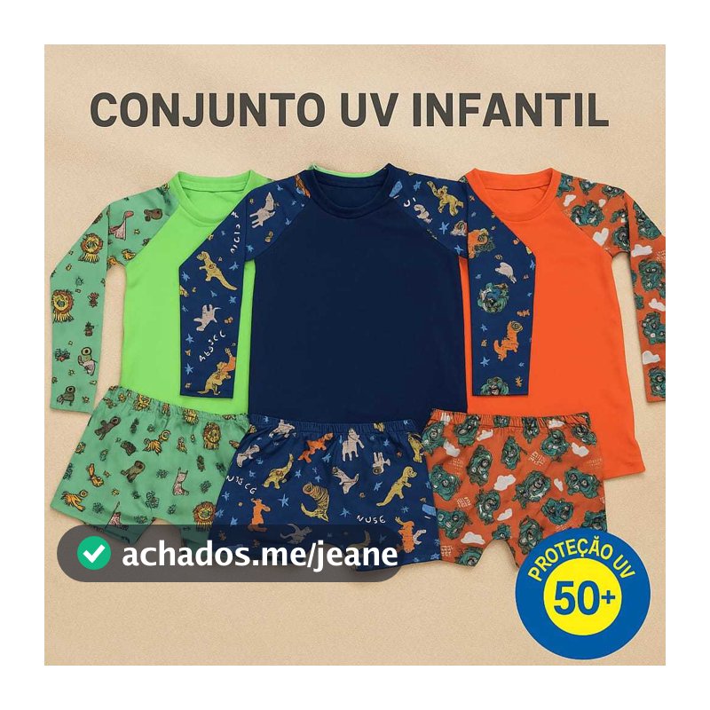 Conjunto Infantil Menino Camisa UV Manga Longa + Sunga Boxer para Praia/Piscina