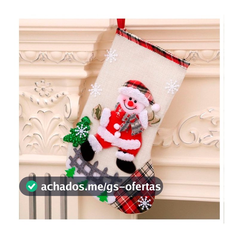 Bota Meia Natalina Decoração Boneco De Neve Em Feltro 30cm